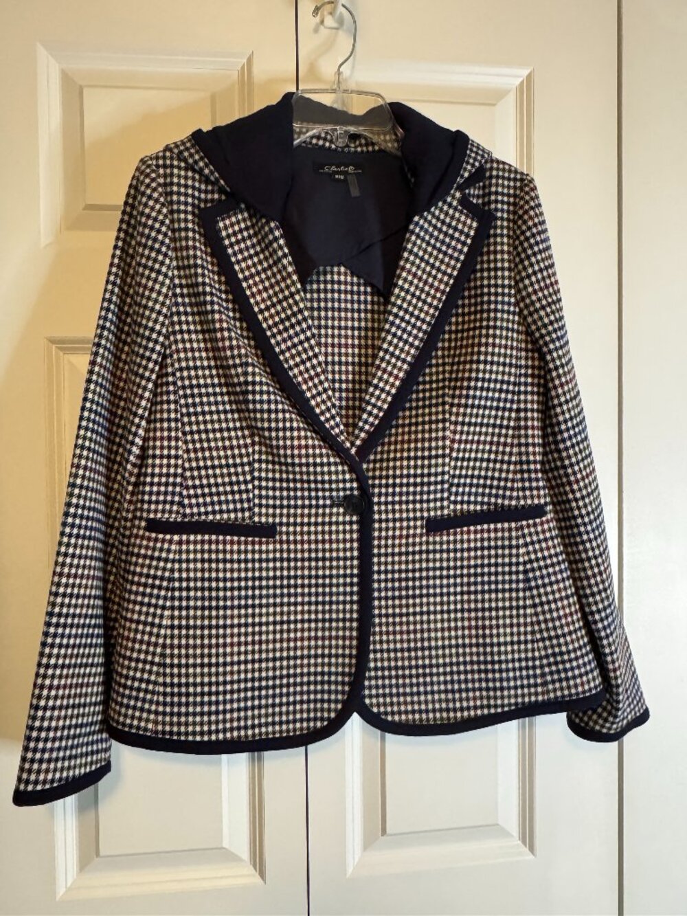 plaid blazer with removable hood